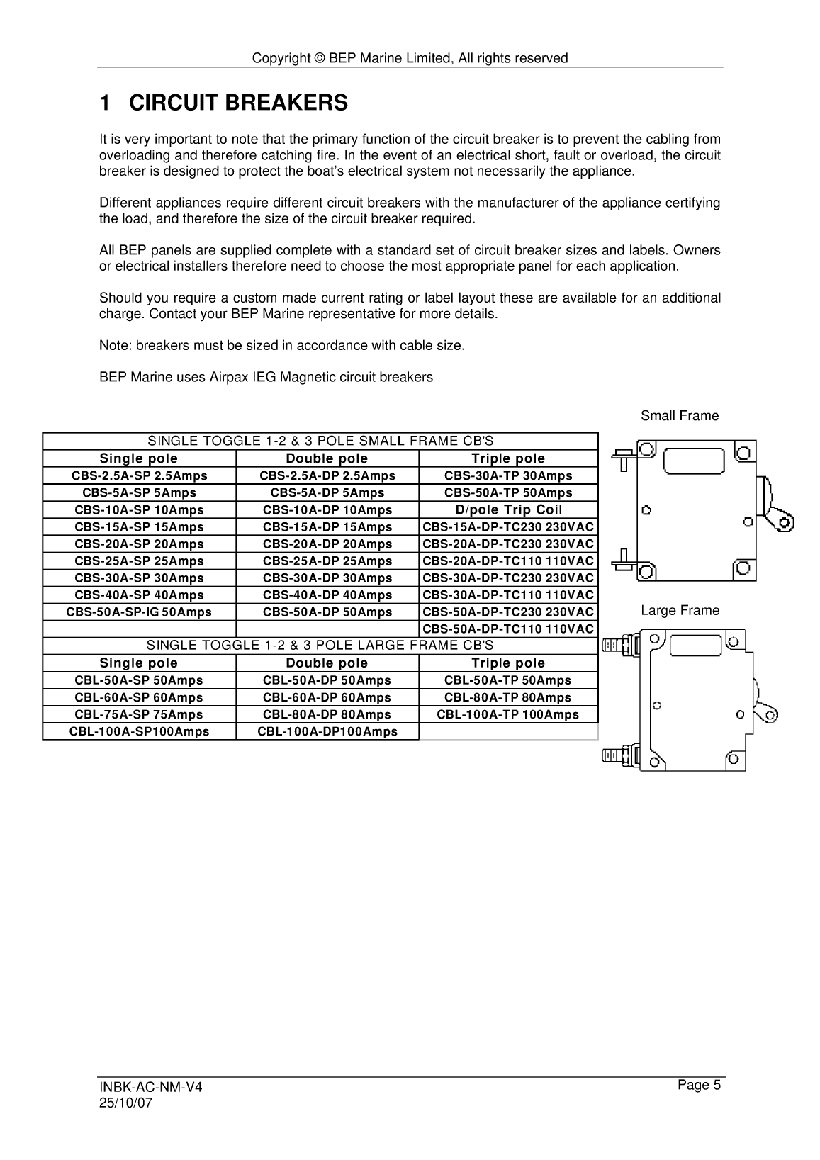 Bep Marine Ac Circuit Breaker Panel 327640 18310