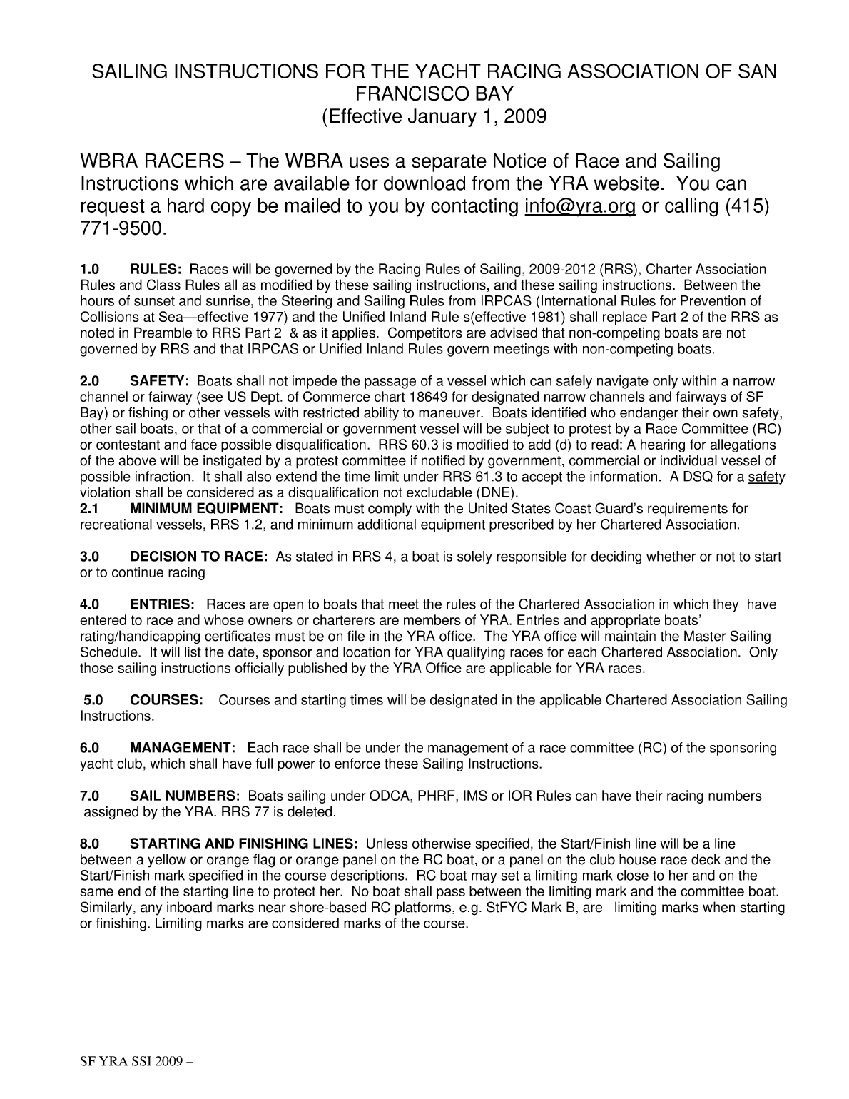 Sailing Instructions For The Yacht Racing Association Of San