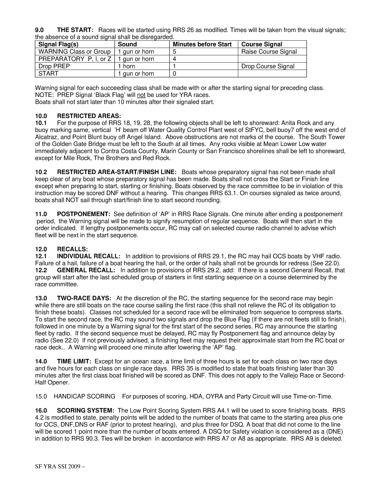 Sailing Instructions For The Yacht Racing Association Of San