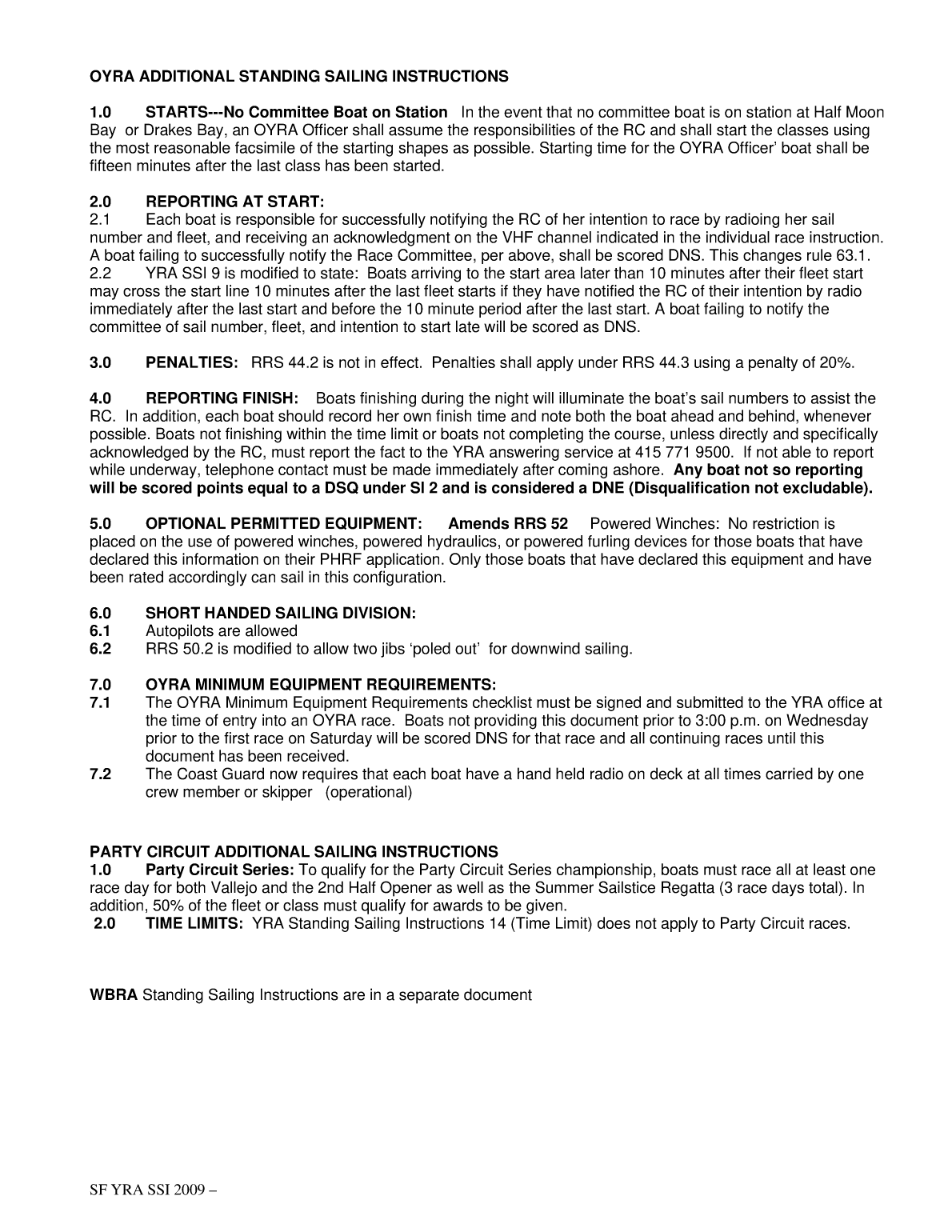 Sailing Instructions For The Yacht Racing Association Of San