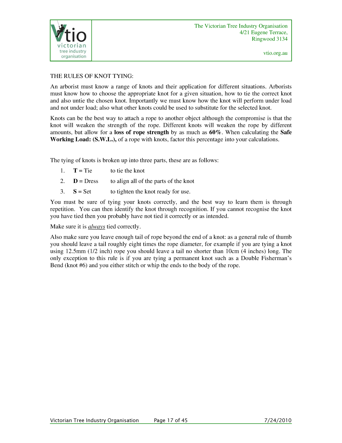 Knots for Arboriculture