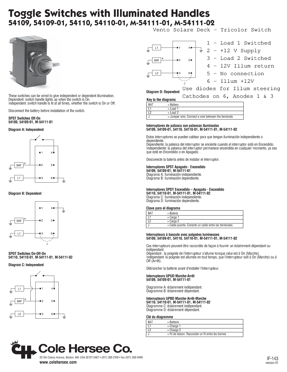 Cole Hersee Illuminated Spdt M 54111 01 Toggle For Nav Lights