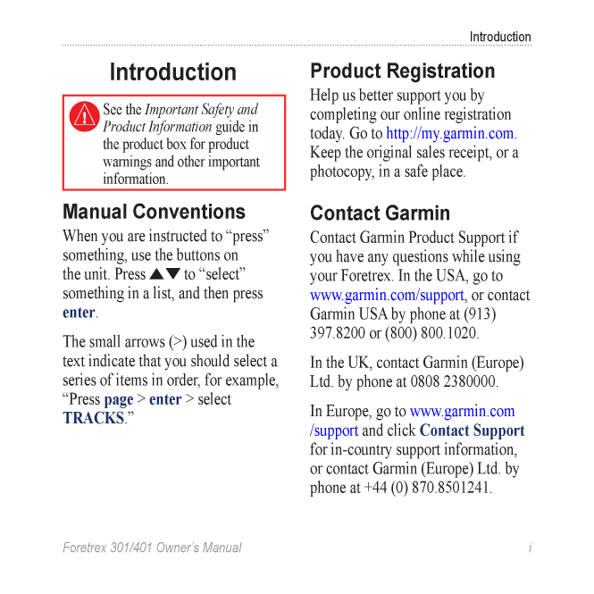 Foretrex 301 Owners Manual
