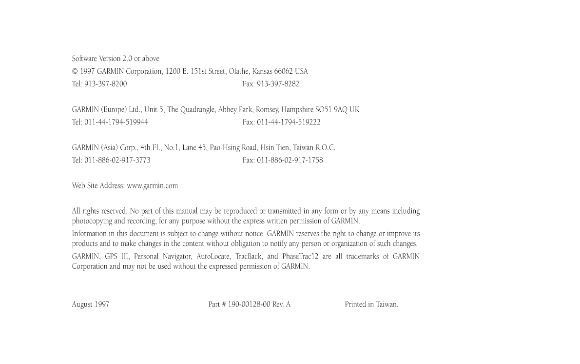 Garmin Gps Iii Owners Manual