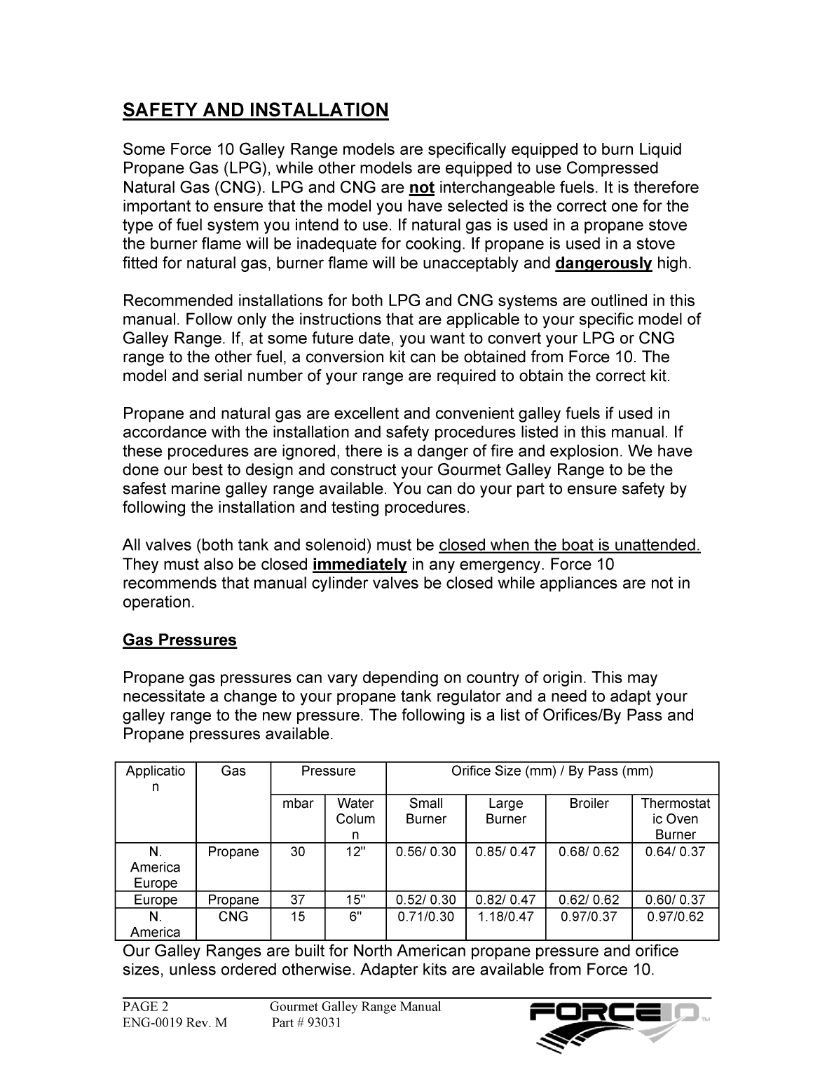 Force10 Gourmet Galley Range Manual