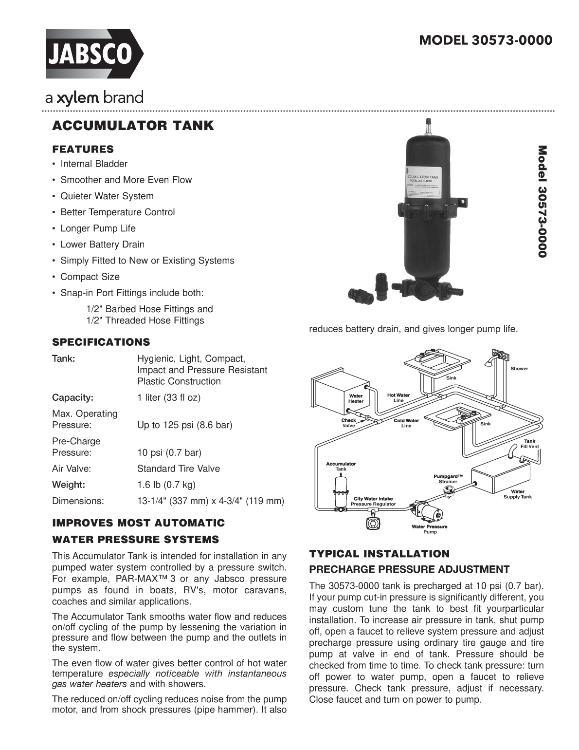 Jabsco Accumulator Tank 30573 0000