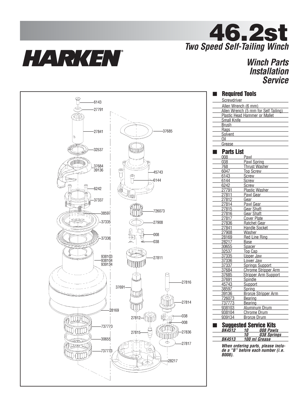 Harken Winch Manual Model 46.2st