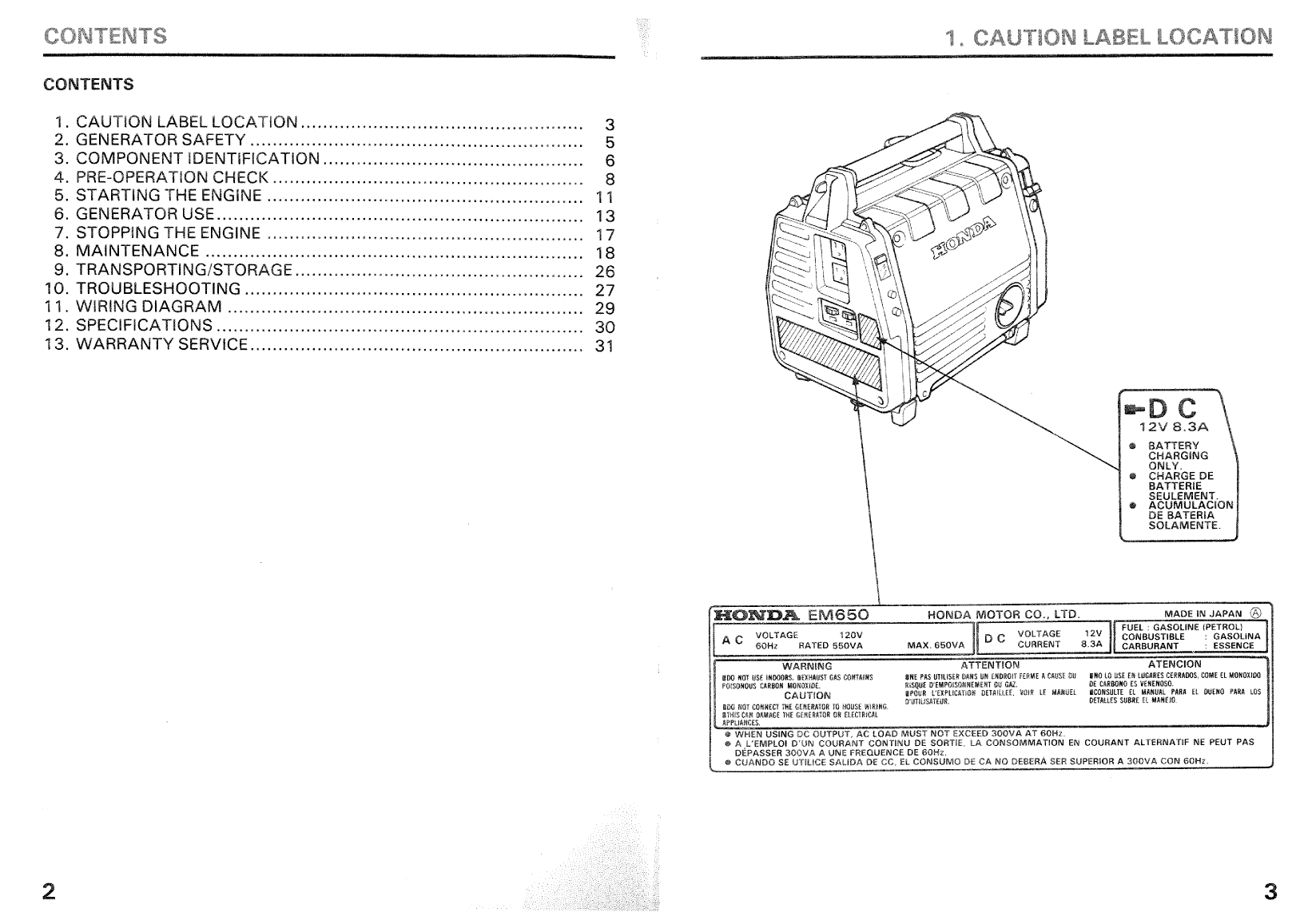 Honda Em650 Generator Owners Manual