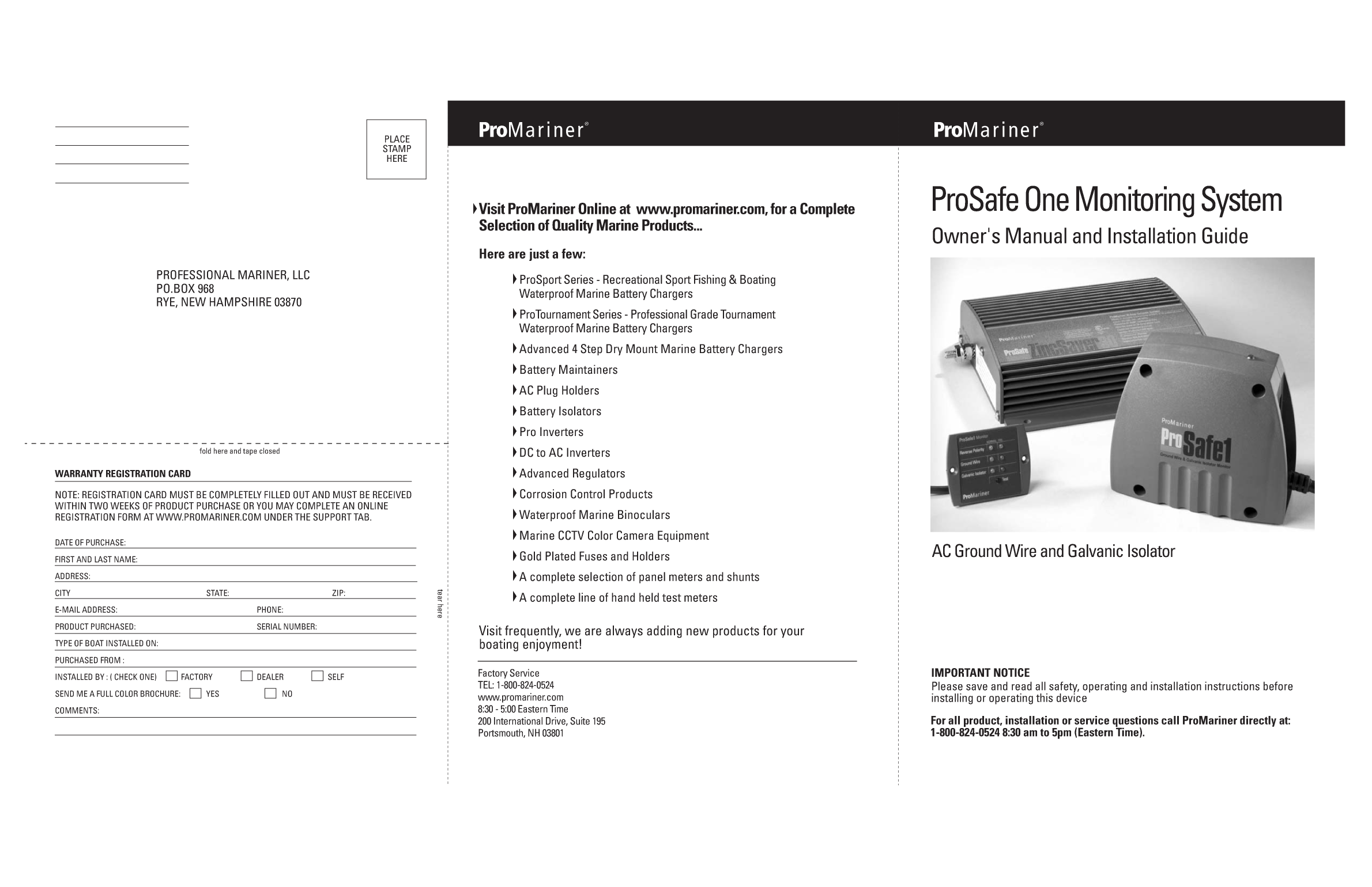 Pro Mariner Pro Safe One Galvanic Isolator & Monitoring Panel Manual