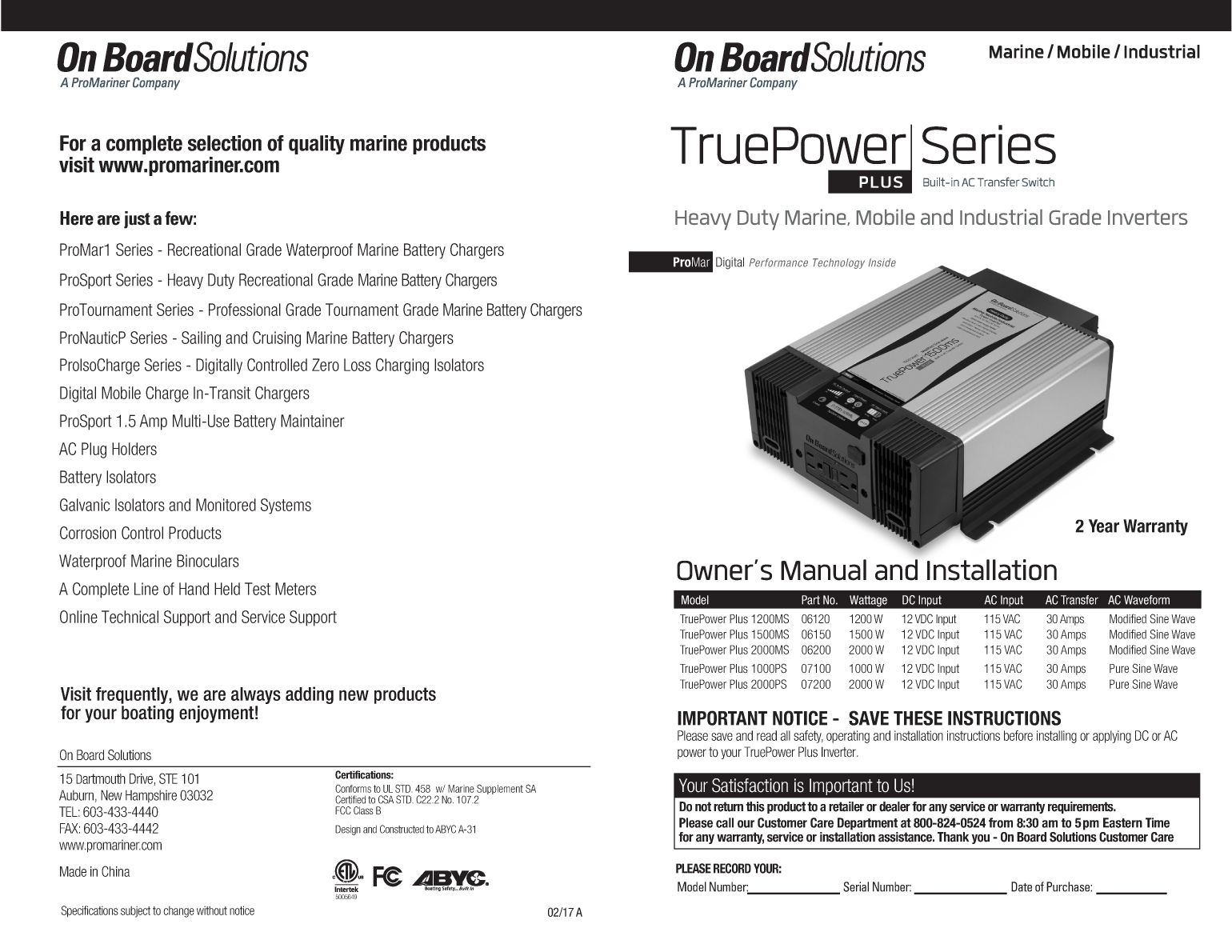 Pro Marine Truepower Plus Modified Sine Wave Inverter (1500 Watt)