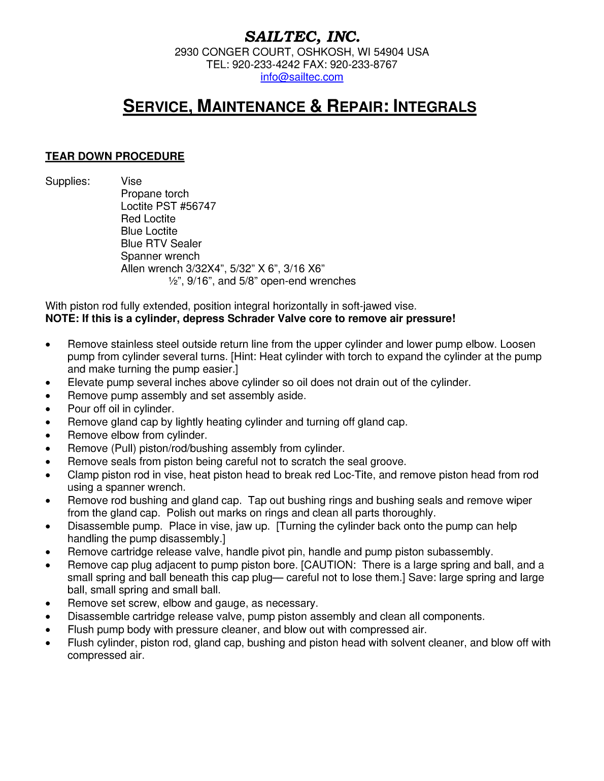 Sailtec Hydraulic Backstay Adjuster Service Maintenance And Repair Manual