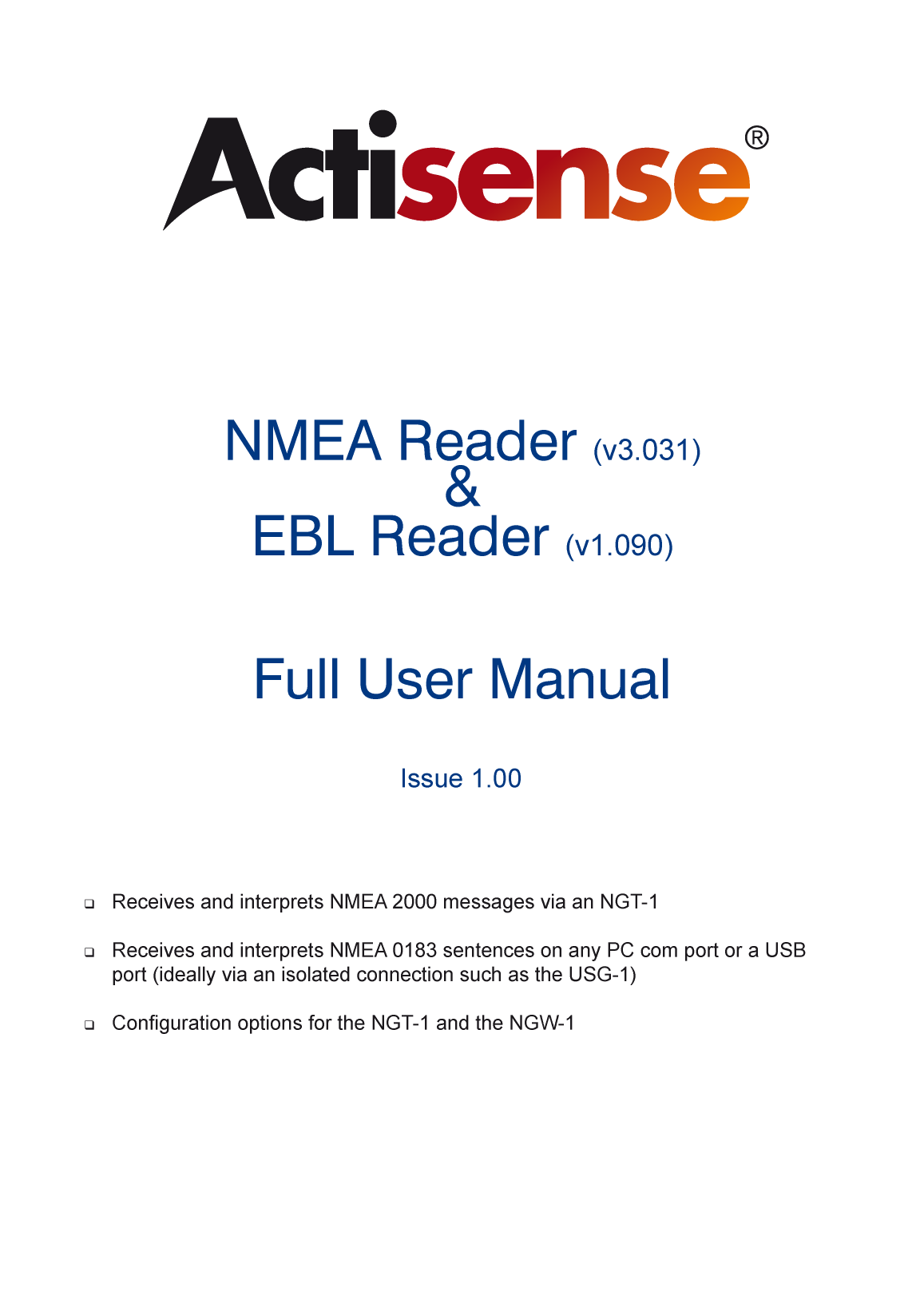 Actisense Nmea Reader & Ebl Reader User Manual Issue 1.00