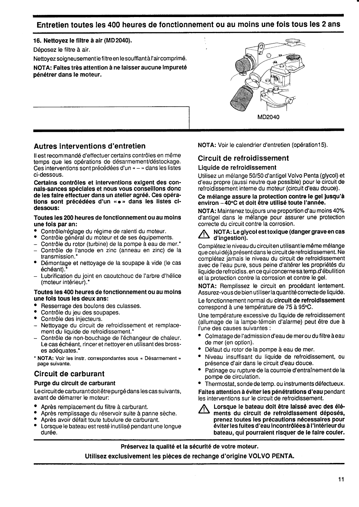 Volvo/md20x0: Manuel d instructions Volvo Md2040 Operation Manual
