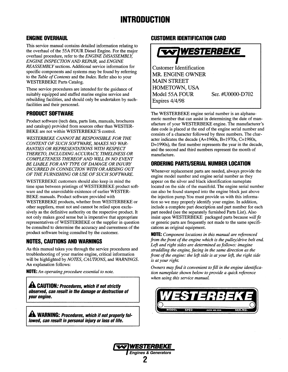 Westerbeke Diesel 55a Four Parts Manual