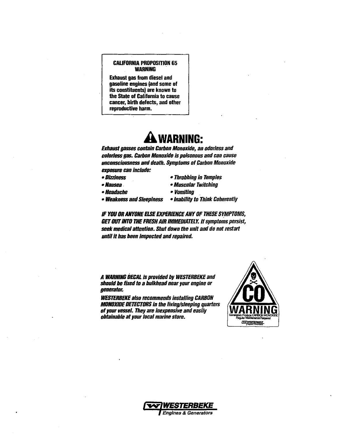 Westerbeke Diesel 65a Four Operator's Manual