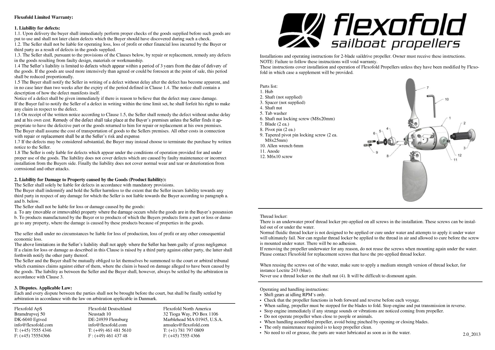 Flexofold Installation 2 Blade Propeller