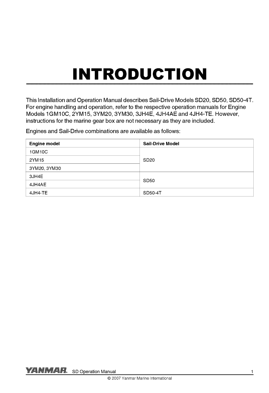 3jh5e sd: Yanmar Saildrive Engine 39hp/29.4 Kw Owners Manual