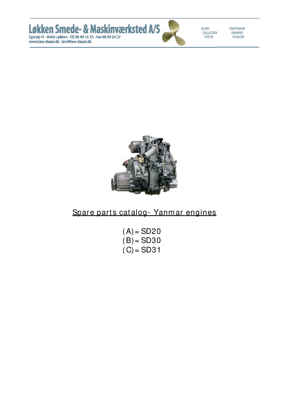 Yanmar Sd20, 30, 31 Engine Parts Catalog