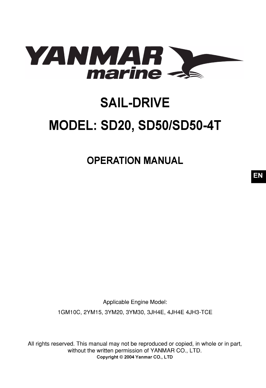 Yanmar Sd20 Saildrive Operation Manual
