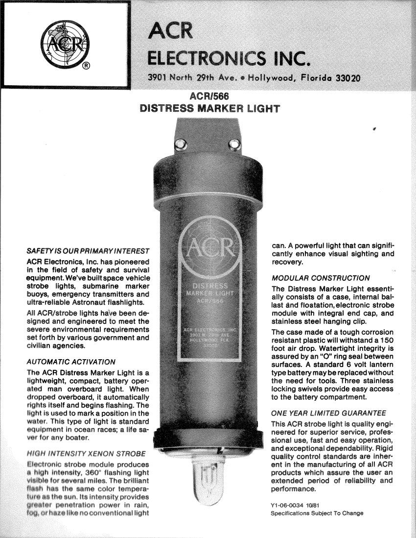 acr 566  Distress  Marker  Light manual page 1