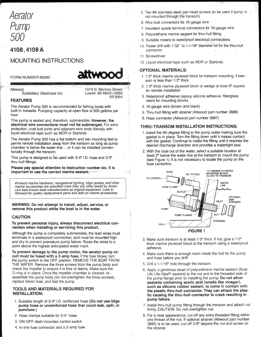  Attwood  Aerator  Pump 500 manual page 1