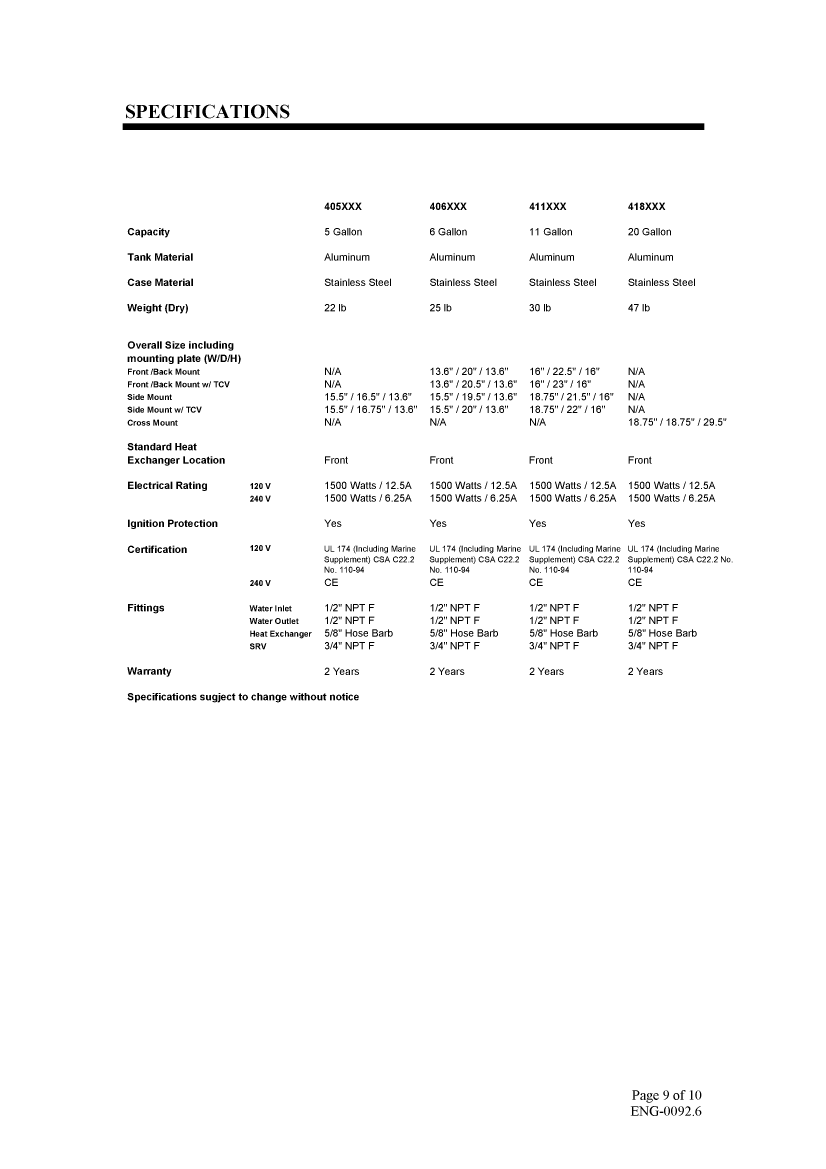 Force 10 Water Heater Manual