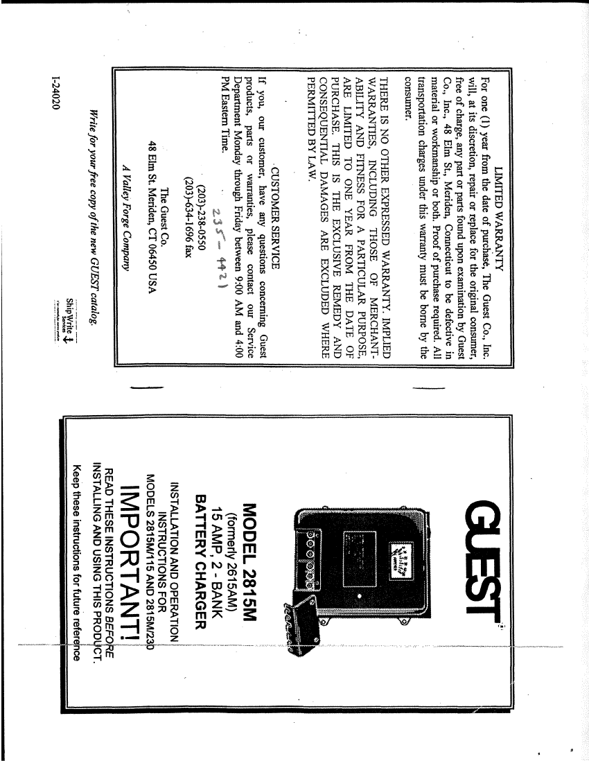  Guest 2815m  Battery  Charger manual page 1
