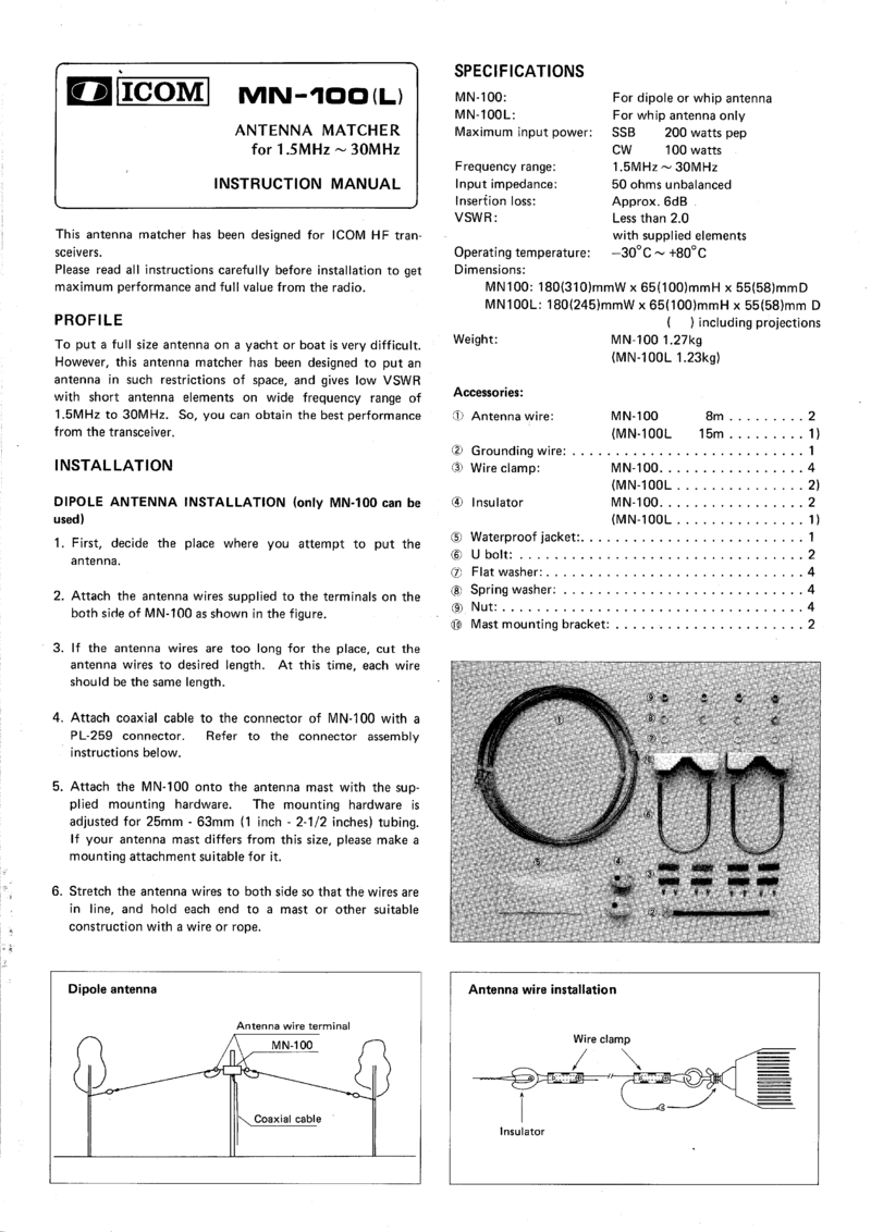  Icom Mn 100(l)  Antenna  Matcher manual page 1