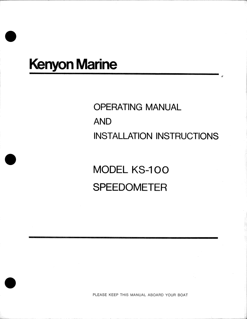  Kenyon  Marine  Model Ks 100  Speedometer  Manual manual page 1