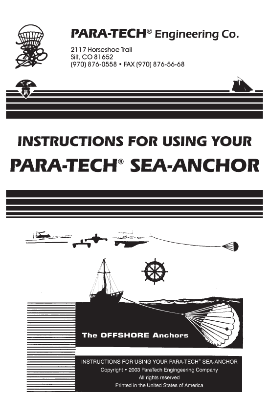  Para  Tech  Sea  Anchor  Instructions manual page 1