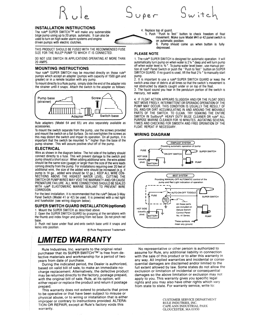  Rule  Super  Switch    Bilge  Pump manual page 1