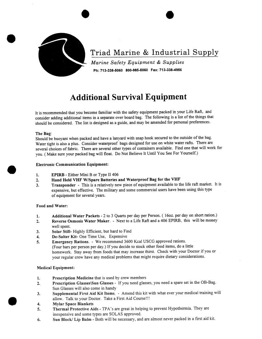  Triad  Marine    Survival  Equipment  List manual page 1