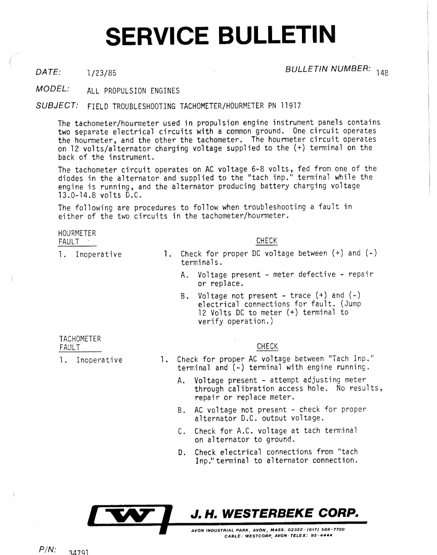  Westerbeke  Tachometer  Service manual page 1