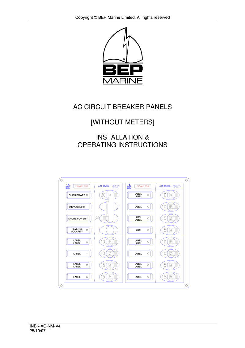  Bep Marine Ac Circuit Breaker Panel 327640 18310 manual page 1