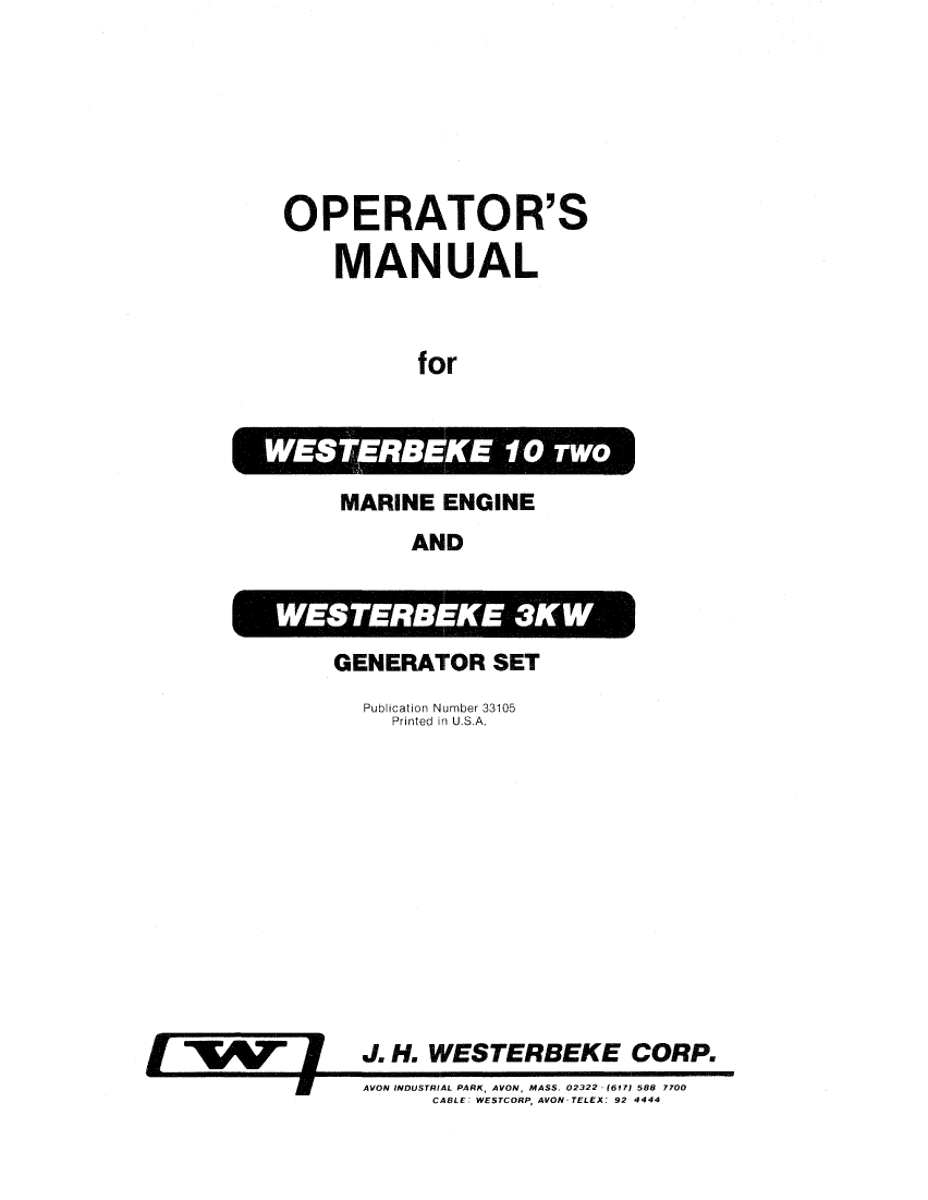  Westerbeke  Diesel   Rd 80      Technical  Manual manual page 1