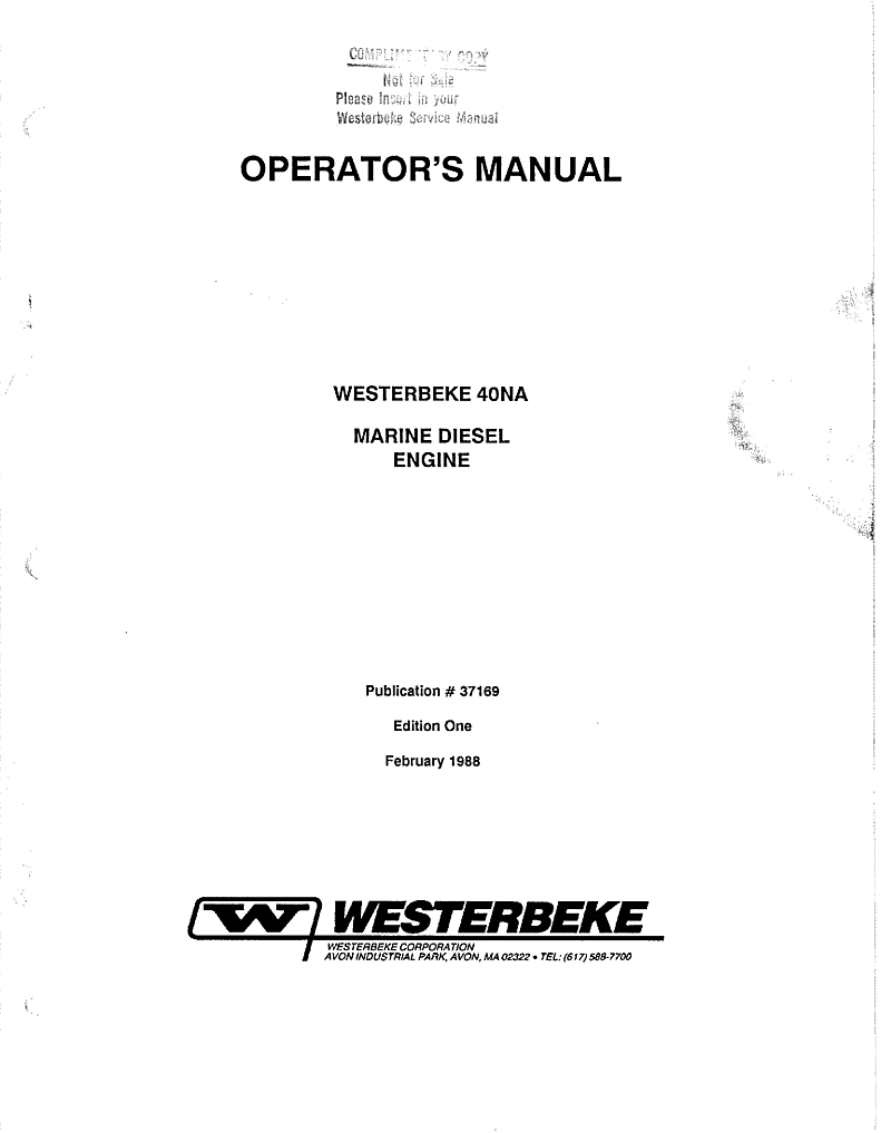  Westerbeke  Diesel  W 40      Technical  Manual manual page 1