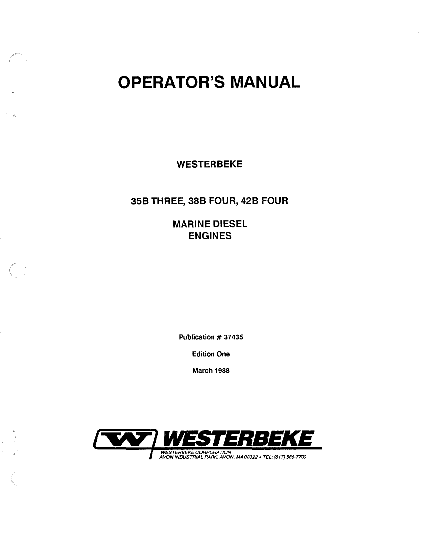  Westerbeke  Diesel  Apr 99  Technical  Manual manual page 1