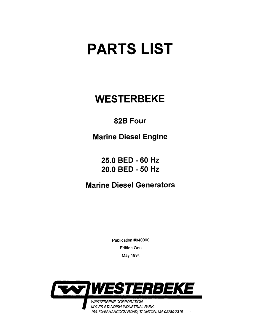  Westerbeke  Diesel 82b  Four  Operator