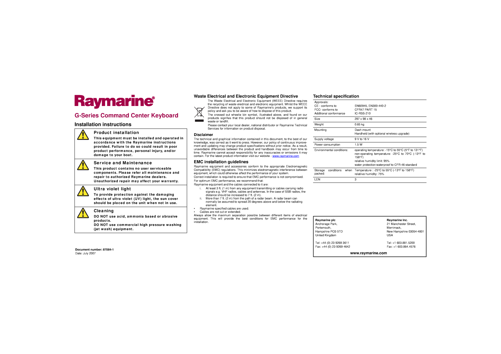  Raymarine G  Series  Keyboard  Installation  Guide 87084 1 manual page 1