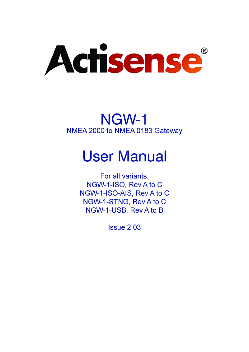   Actisense Ngw 1  User  Manual Issue 2.03 manual page 1