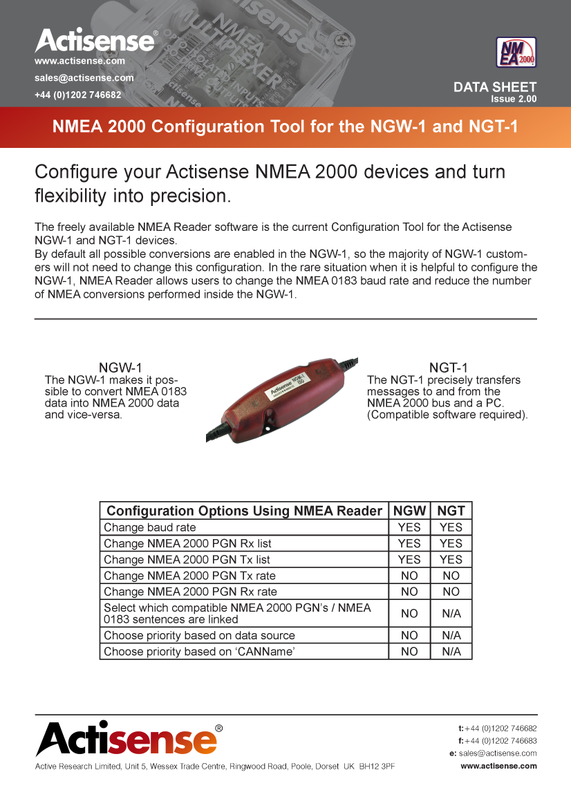   Actisense Ngw t  Config  Tool  Info  Sheet Issue 2.00 manual page 1