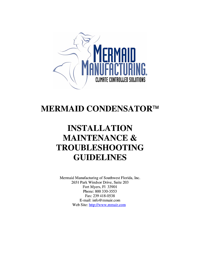   Mermaid  Manufacturing  Condensator  Manual 2009 manual page 1