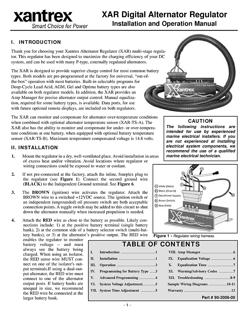   Xantrex  Digital  Alternator  Regulator Xar  Owner  Manual(90 2006 00) manual page 1