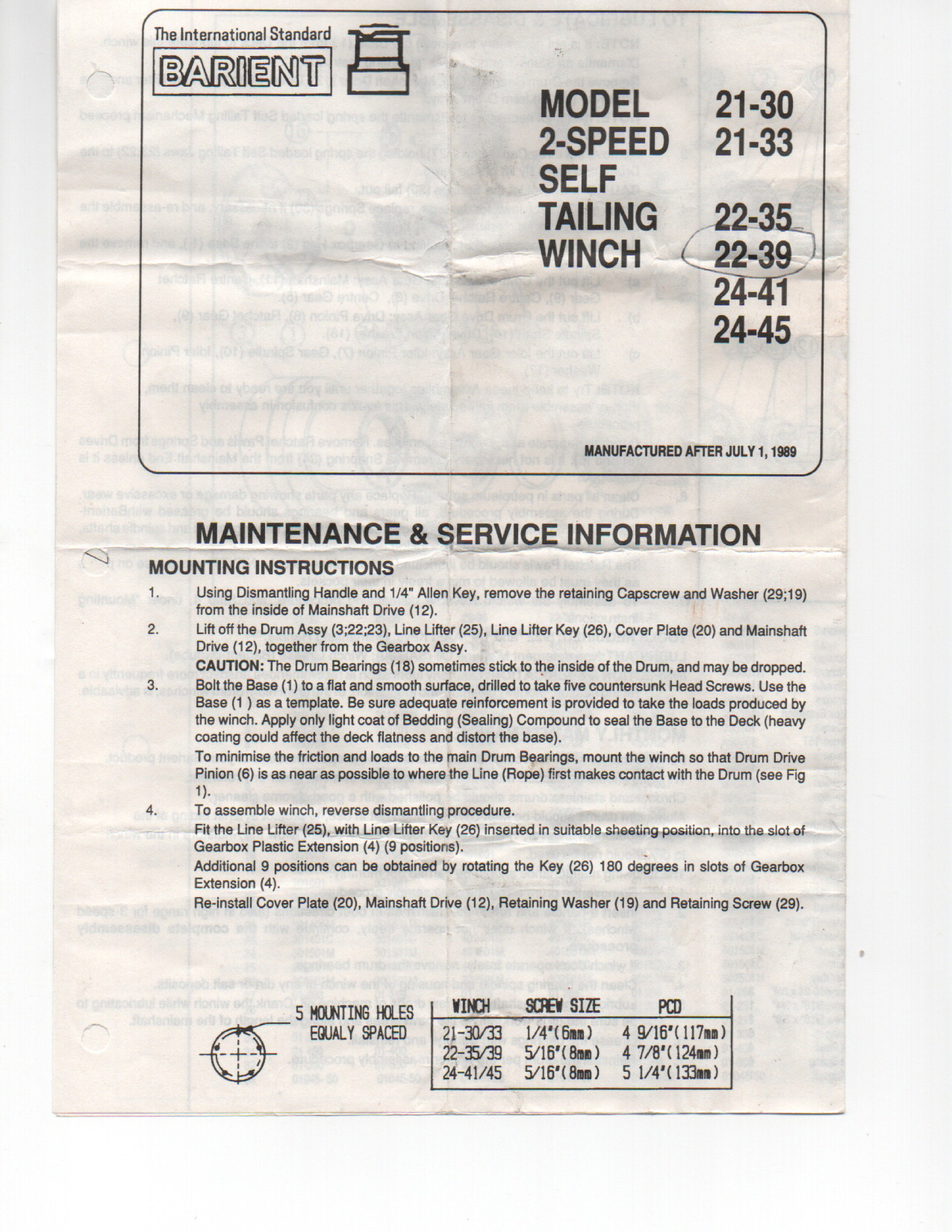  Barient  Self  Tailing  Winches    Maintence  Manual manual page 1