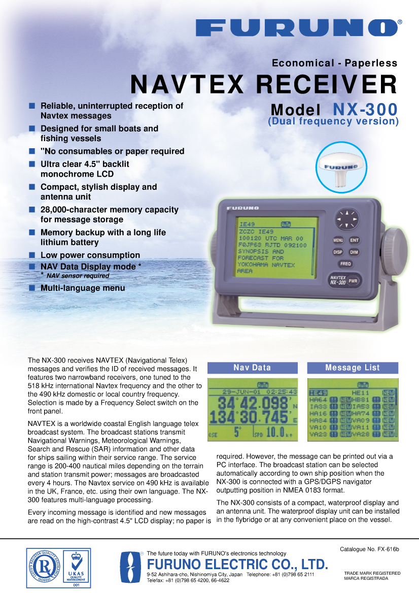  Furuno: Nx300 flyer    Navtex Receiver  Furuno Nx 300 (dual Freq) manual page 1