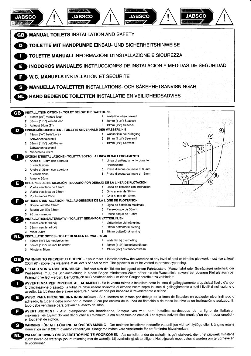  Jabsco: Wc  Manuels instr    Jabsco Manual Toilet Installation And Safety manual page 1