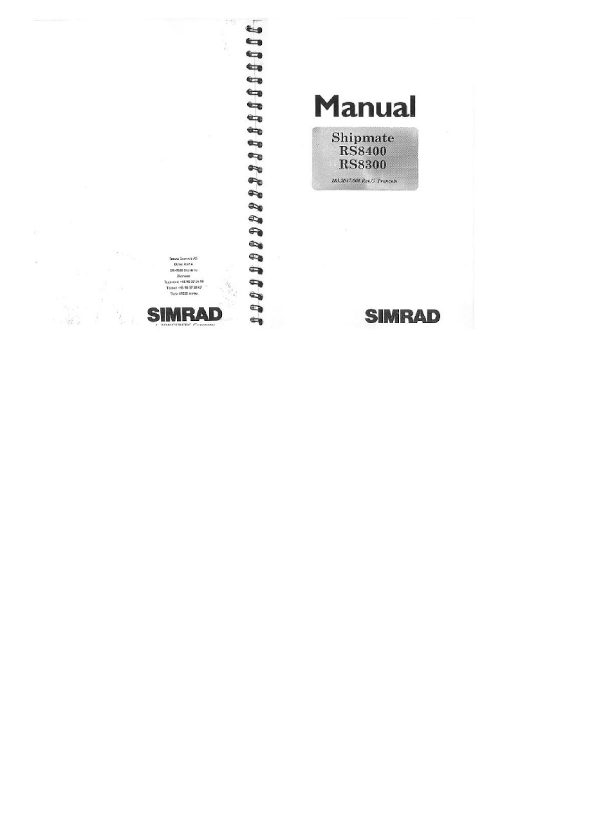 simrad: Rs8300   Simrad Shipmate Rs8300 8400 Vhf Unit manual page 1