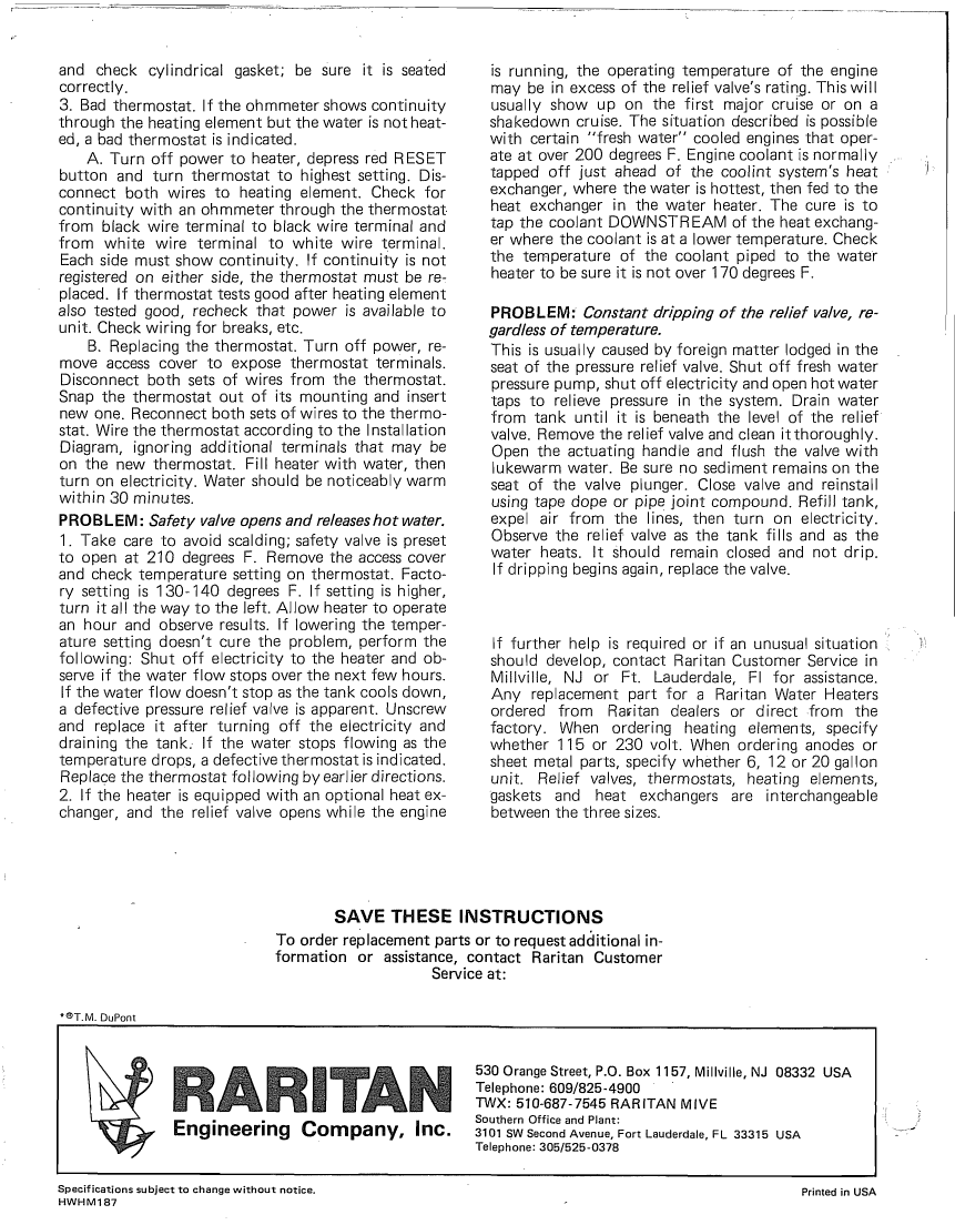   Raritan  Electric Water Heater manual page 4