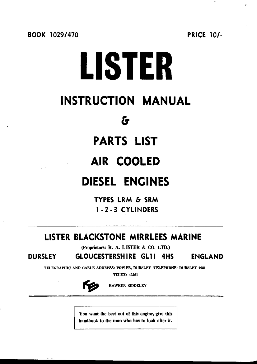  Lister  Air  Cooled  Diesel  Engine  Manual manual page 1